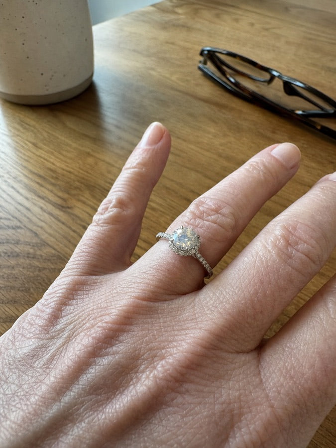 Margaret wearing her Alvonie ring at home