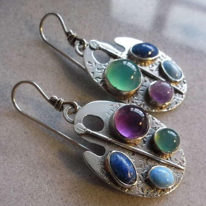 Vintage Multicolour Painting Panel Earrings